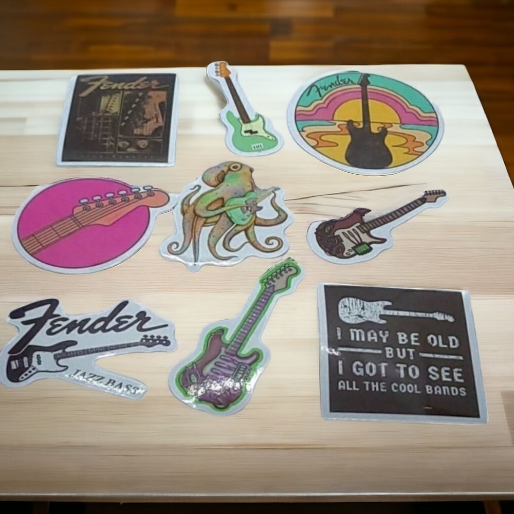 Guitar Sticker Pack Music Band Fender Style Vinyl Decals DJ Rock Country (9pc)
